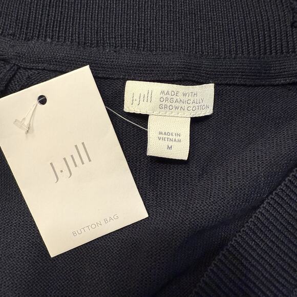 J Jill Cardigan Sz MED Navy Blue 5-Button Classic Staple Basic Organic Cotton - Picture 3 of 11